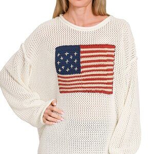 Zenana American Flag Crew Neck Sweater